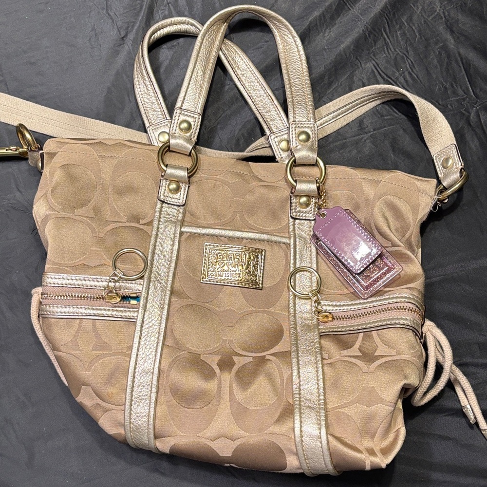 Coach Tan and Gold Shoulder Bag
